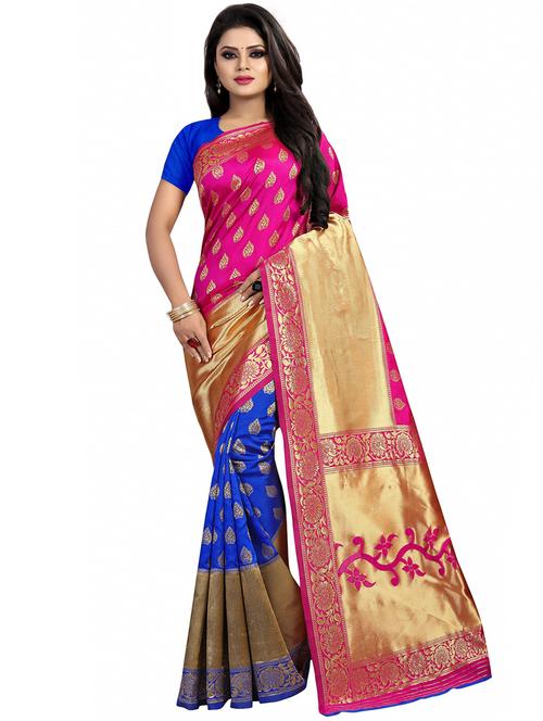 half & half woven saree with blouse - 16334500 - Very Small Image - 1