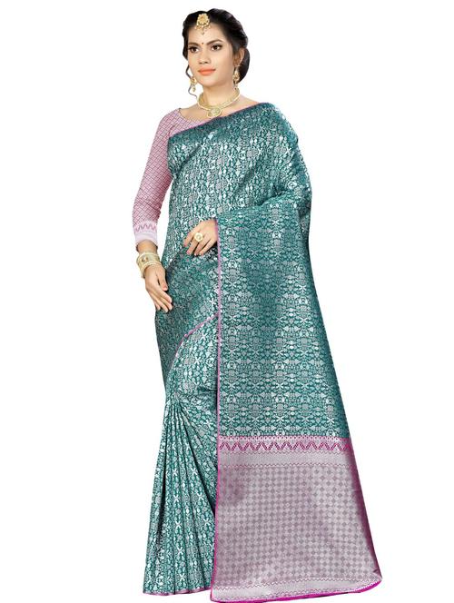 printed banarasi saree with blouse - 16334781 - Very Small Image - 1