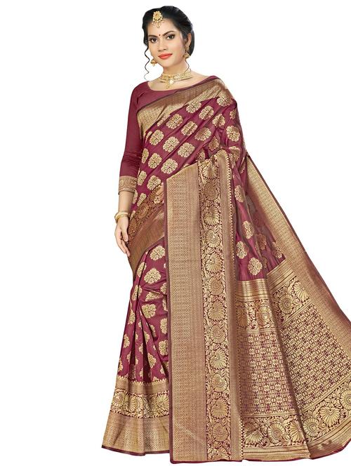 floral banarasi saree with blouse - 16334850 - Very Small Image - 1