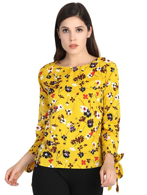 slit sleeved knot detail floral top - 16336692 - Very Small Image - 1