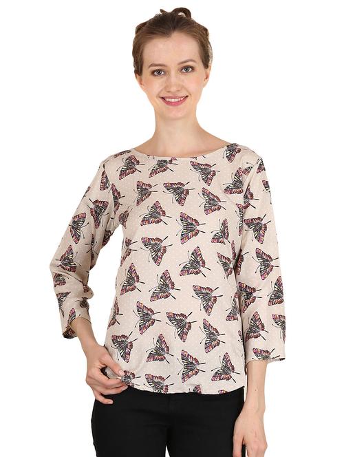 butterfly print curved hem top  - 16336725 - Very Small Image - 1