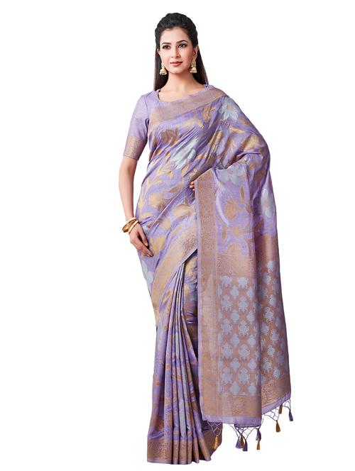 women's floral purple colored saree with blouse - 16338092 - Very Small Image - 1