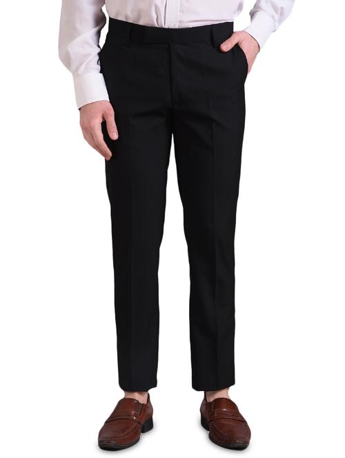 black solid flat front formal trousers for men  - 16338691 - Very Small Image - 1