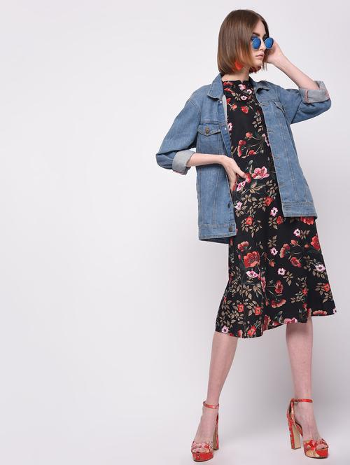 mandarin neck floral a-line dress - 16339519 - Very Small Image - 1