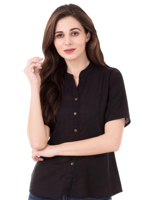 mandarin neck solid shirt - 16339711 - Very Small Image - 1