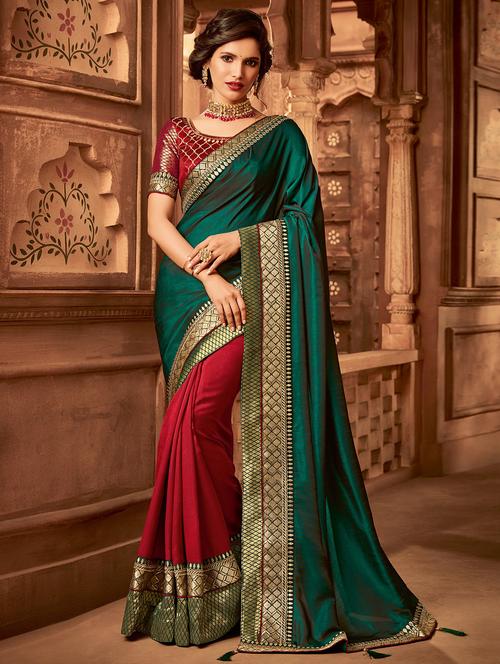 zari border half & half saree with blouse - 16340570 - Very Small Image - 1