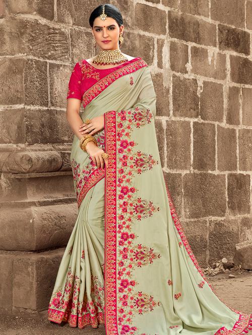 floral embroidered saree with blouse - 16340661 - Very Small Image - 1