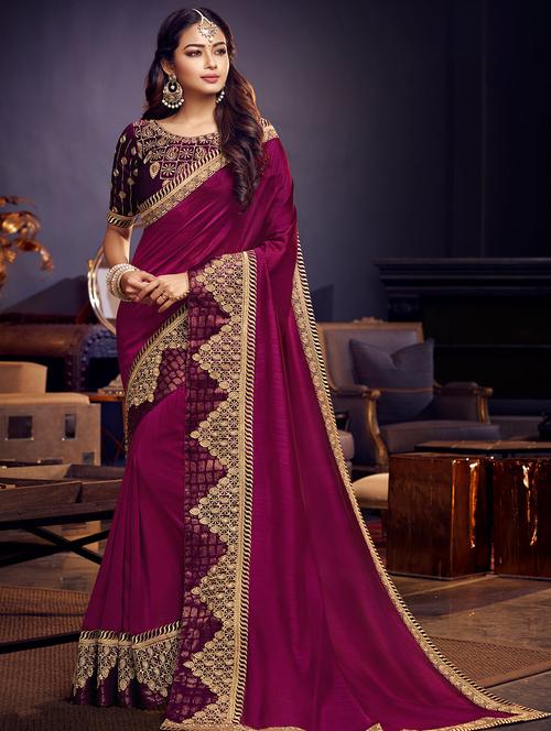 embroidered border saree with blouse - 16340675 - Very Small Image - 1