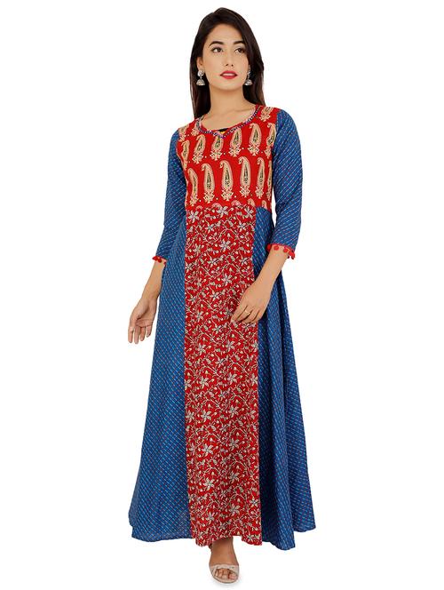 kalamkari printed flared kurta - 16341376 - Very Small Image - 1