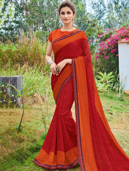lace border printed saree with blouse - 16341853 - Very Small Image - 1