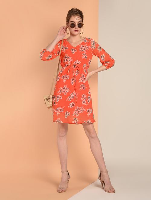 drawstring waist floral a-line dress  - 16342067 - Very Small Image - 1