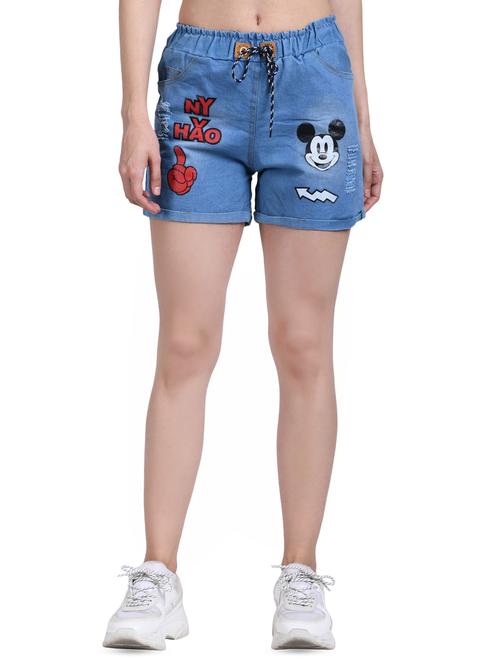quirky print drawstring denim shorts - 16342882 - Very Small Image - 1