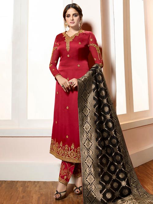 embroidered unstitched straight pant suit - 16344834 - Very Small Image - 1