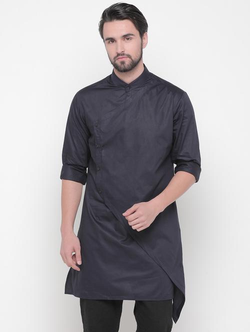 navy blue solid asymmetric kurta - 16345573 - Very Small Image - 1