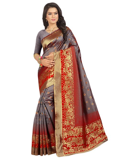 floral banarasi saree with blouse - 16347720 - Very Small Image - 1