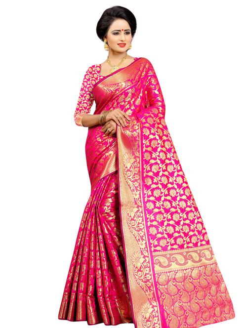 floral zari motif kanjivaram saree with blouse - 16348243 - Very Small Image - 1