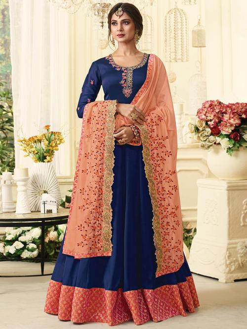 embroidered semi-stitched anarkali suit - 16348353 - Very Small Image - 1