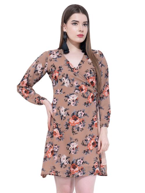 tie knot front floral wrap dress - 16349341 - Very Small Image - 1