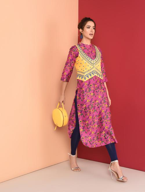 floral printed kurta with embroidered jacket - 16350313 - Very Small Image - 1