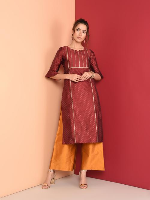 zari motifs straight kurta - 16350339 - Very Small Image - 1