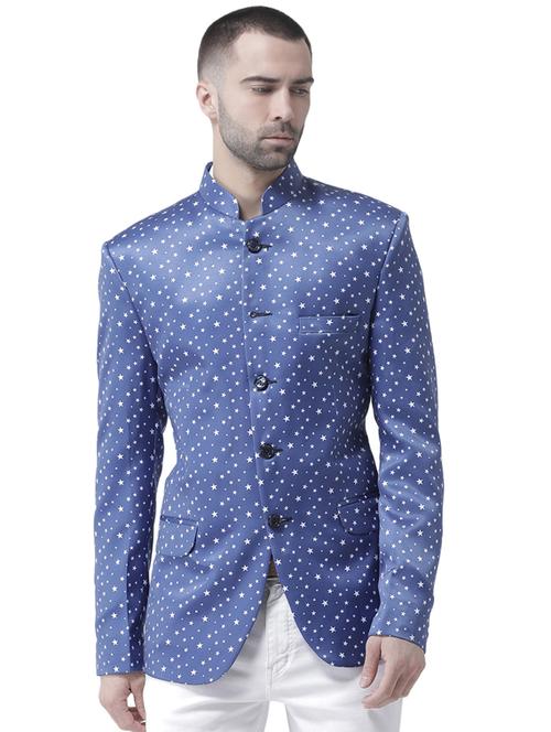 blue printed bandhgala casual blazer - 16350402 - Very Small Image - 1