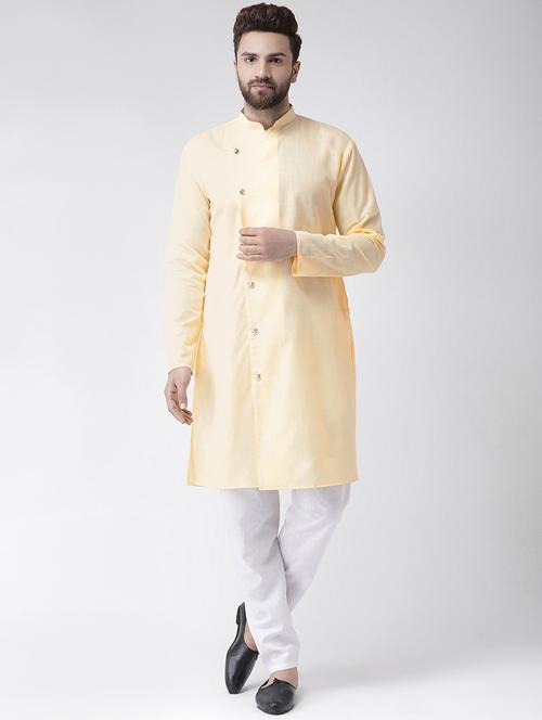 yellow solid medium length kurta - 16350524 - Very Small Image - 1