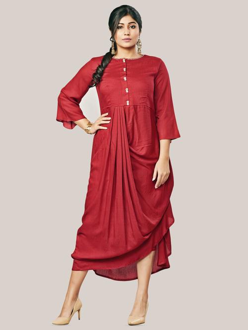 solid cowl asymmetric kurta - 16350597 - Very Small Image - 1