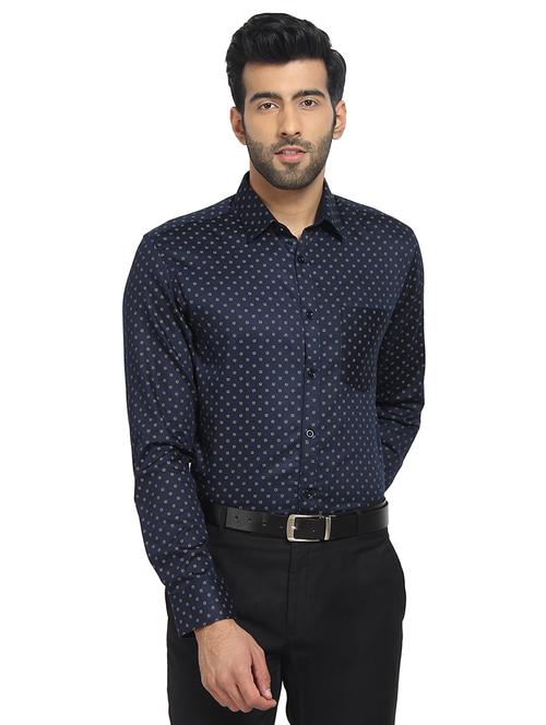 navy blue printed formal shirt - 16351806 - Very Small Image - 1