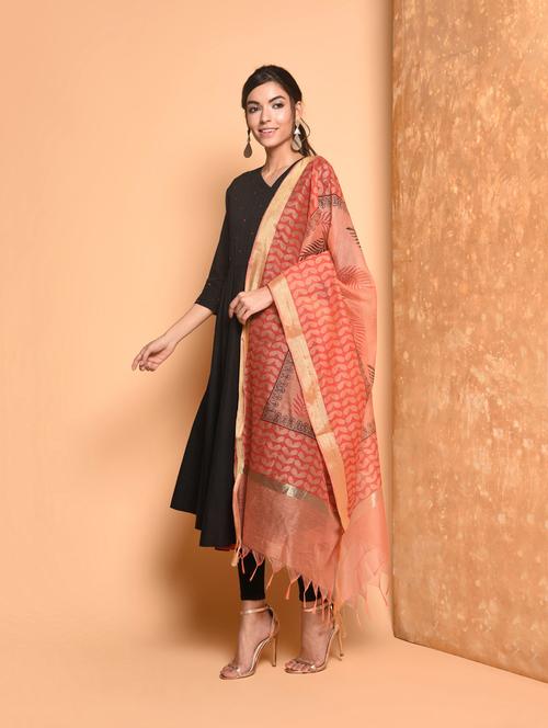 block print chanderi dupatta - 16352207 - Very Small Image - 1