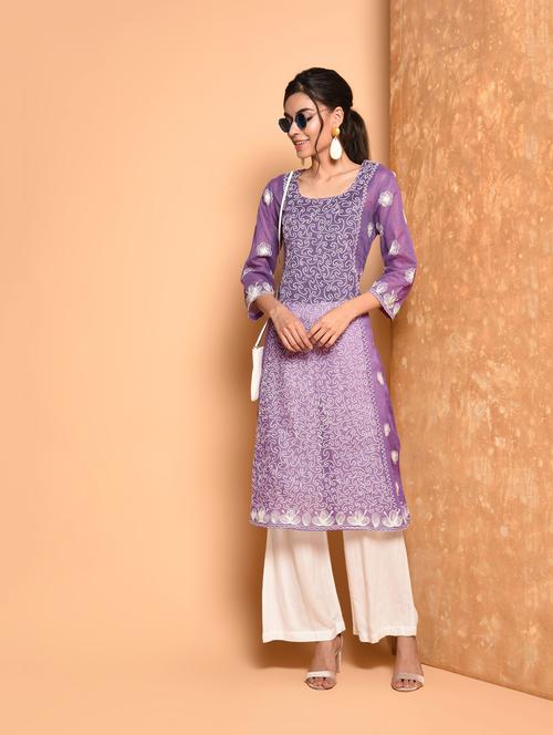 embroidered a-line kurta - 16352218 - Very Small Image - 1