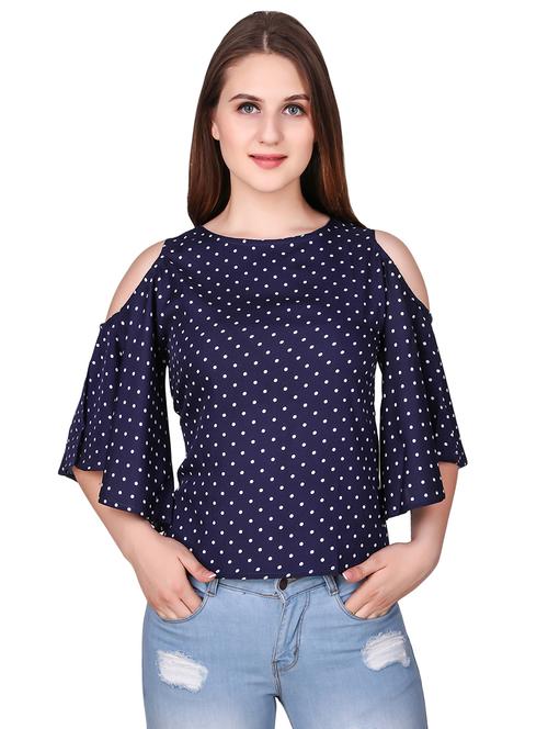 cold shoulder dot print top - 16354747 - Very Small Image - 1