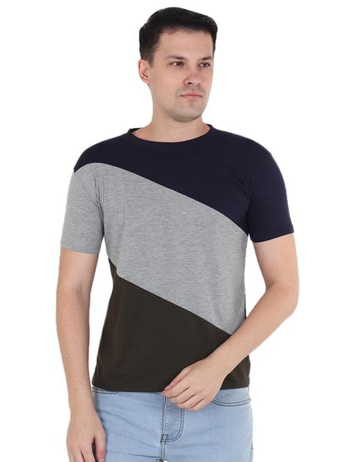 navy blue color block t-shirt - 16356187 - Very Small Image - 1