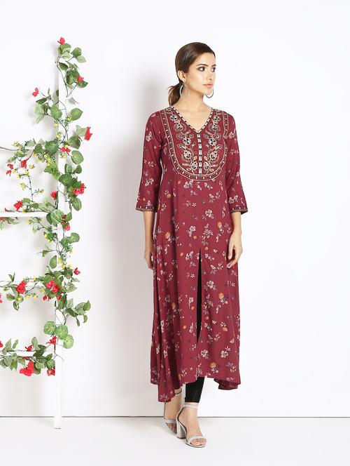 embroidered flared kurta - 16356434 - Very Small Image - 1