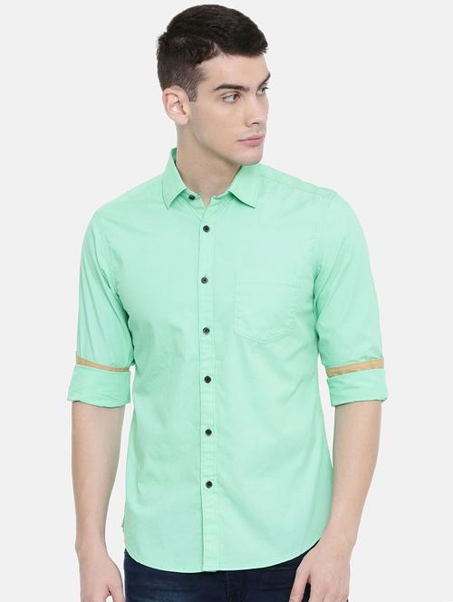 light green solid casual shirt - 16357426 - Very Small Image - 1