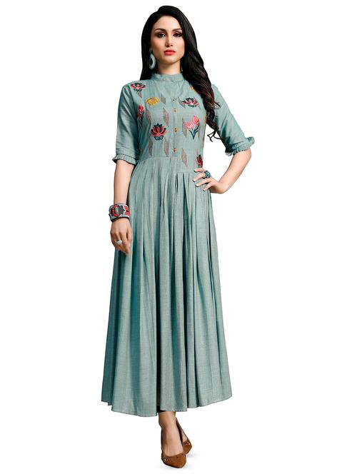 embroidered a-line kurta - 16357997 - Very Small Image - 1