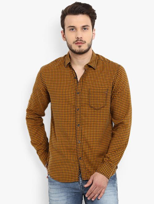 yellow checkered casual shirt - 16358131 - Very Small Image - 1