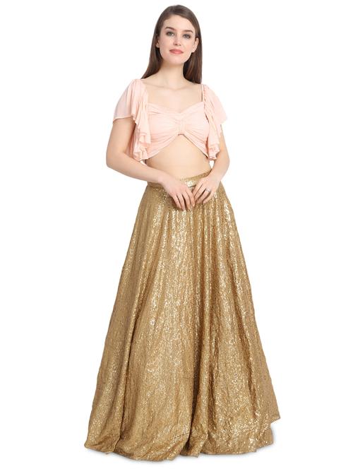 gold ruffle lehenga - 16358796 - Very Small Image - 1