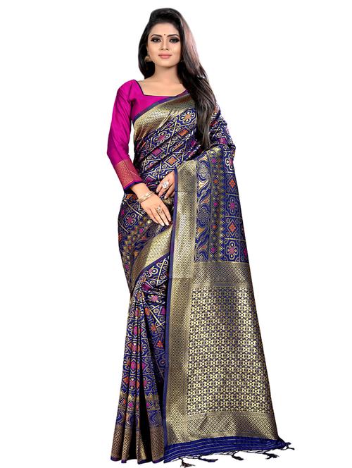 checkered zari motif kanjivaram saree with blouse - 16361735 - Very Small Image - 1