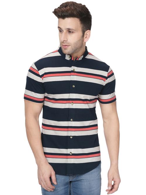navy blue striped casual shirt - 16363616 - Very Small Image - 1