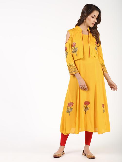 block printed kurta with jacket - 16364229 - Very Small Image - 1