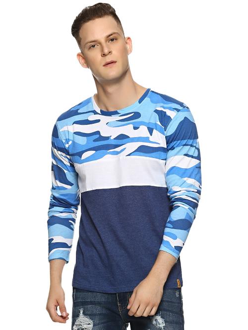 light blue camouflage print cut & sew t-shirt  - 16364829 - Very Small Image - 1