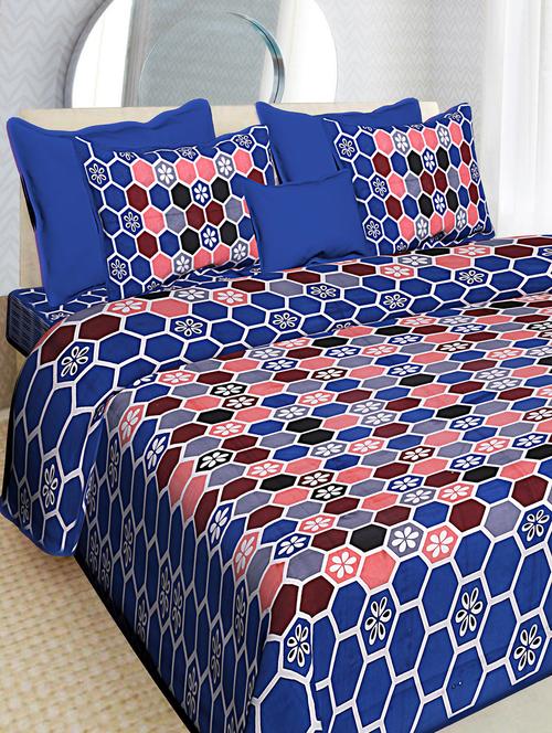 traditional jaipuri cotton double bedsheet with 2 pillow covers - 16364909 - Very Small Image - 1