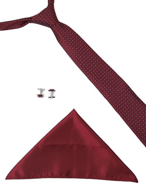 maroon microfiber  tie ,pocket square and cuff links - 16368456 - Very Small Image - 1