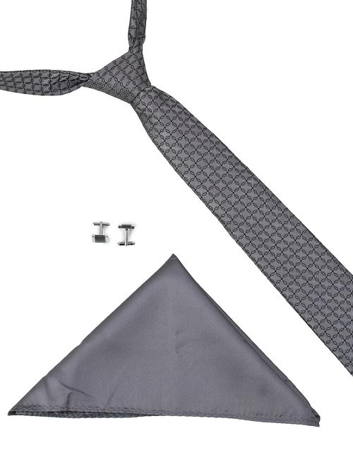 grey microfiber  tie ,pocket square and cuff links - 16368461 - Very Small Image - 1
