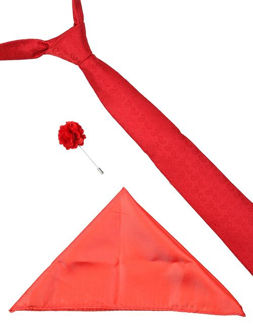 red microfiber  tie ,pocket square and lapel pins - 16368488 - Very Small Image - 1