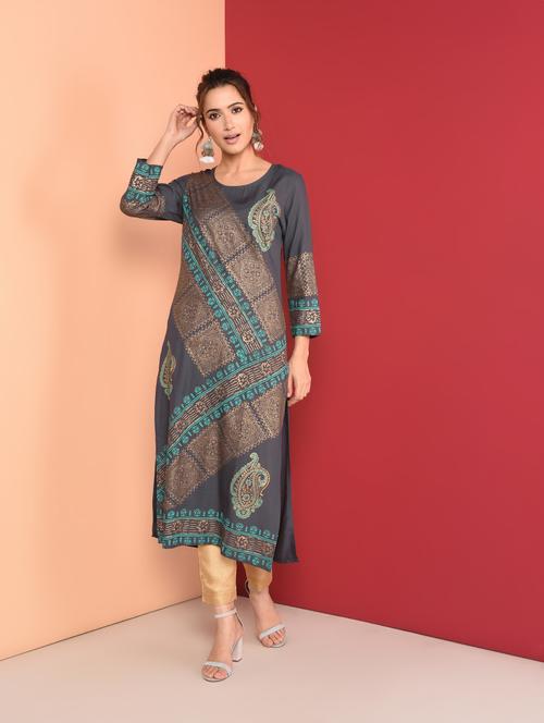 block print straight kurta - 16368582 - Very Small Image - 1
