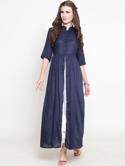 solid high slit kurta - 16369243 - Very Small Image - 1
