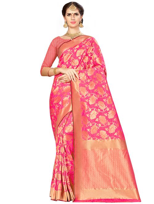 pink art silk banarasi saree with blouse - 16369921 - Very Small Image - 1
