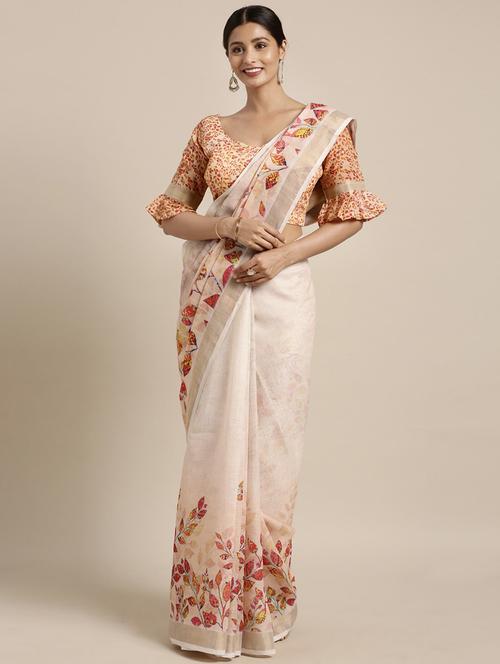 ethnic motifs printed saree with blouse - 16370003 - Very Small Image - 1