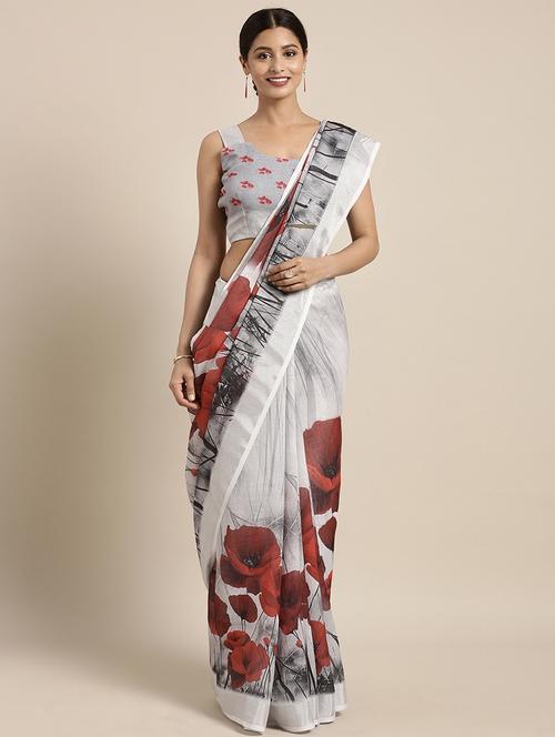 digital floral printed saree with blouse - 16370007 - Very Small Image - 1